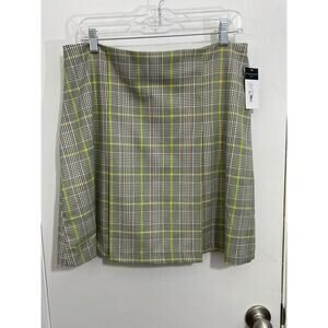 Tahari Flare Mini Skirt Size 12 Gray Green Plaid Clueless Preppy Academia NWT